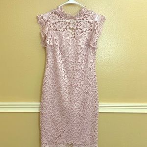 Midi length high neck lace dress